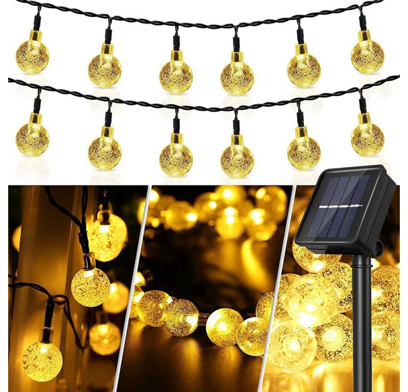MUPOO LED Solarleuchte LED Lichterkette 5M 20LEDs/ 9.5M 50LEDs Außen-Lichterkette 2/8 Modi, 9.5M 50LEDs mit 8 Modi, Wasserdicht,3 Farben, für Patio Garten Party Festliche Dekor von MUPOO