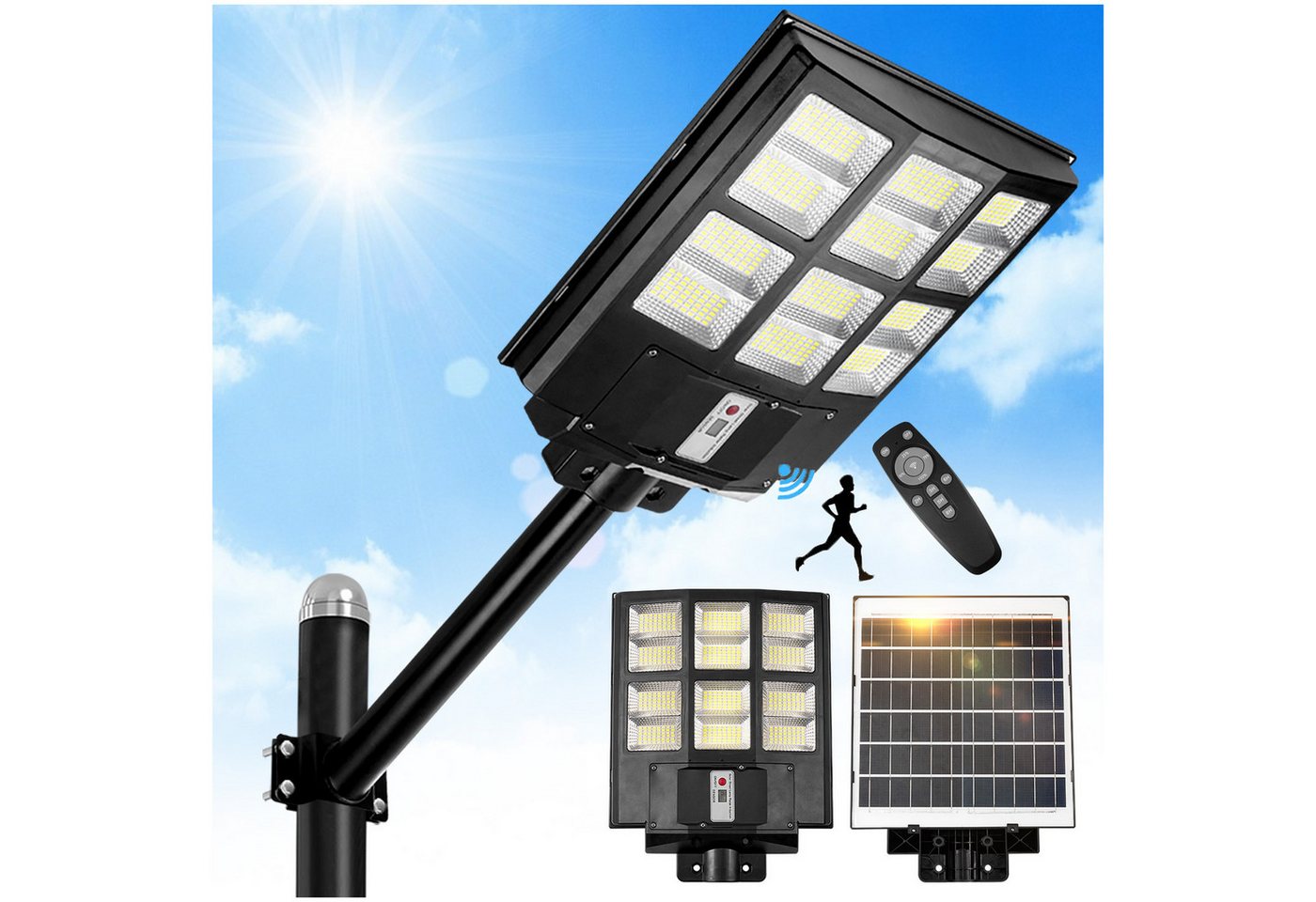 MUPOO LED Solarleuchte LED Wandleuchte mit Bewegungsmelder, Dämmerung zum Morgengrauen IP65, 576 pcs Leds, LED Solar Straßenlaterne, LED fest integriert, 40000-80000lm,LED Solar Straßenlaterne,6500K Weiß LED Feststehend von MUPOO