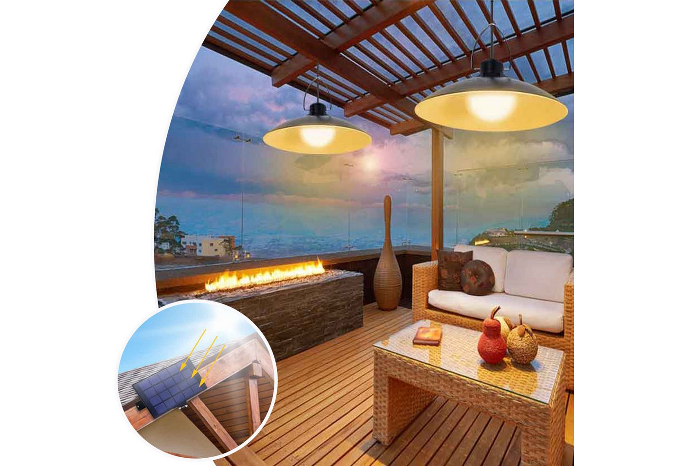 MUPOO LED Solarleuchte Solar Hängelampen 1/2/3/4 Kopf Solarlampen,3.2m Kabel, Warmweiß, Außen Deckenleuchte,Garten Balkon Terrassen,Garage Veranda Vordertür von MUPOO