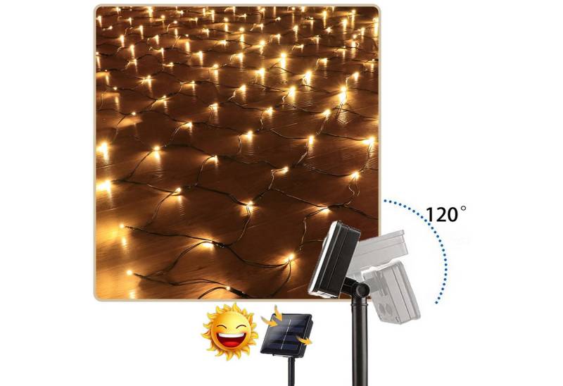 MUPOO LED Solarleuchte Solar-Lichternetz, LED Lichterkette 8 Modi, Wasserdicht, 1.5 M x 1.5 M, 100 LEDs, 100 LEDs/204 LEDs für Garten, Terrasse, Außenbereich von MUPOO
