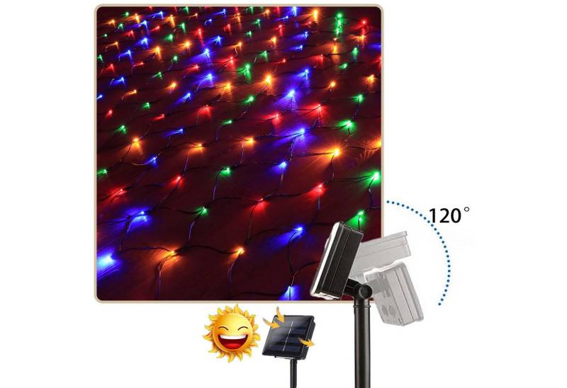 MUPOO LED Solarleuchte Solar-Lichternetz, LED Lichterkette 8 Modi, Wasserdicht, 1.5 M x 1.5 M, 100 LEDs, 100 LEDs/204 LEDs für Garten, Terrasse, Außenbereich von MUPOO