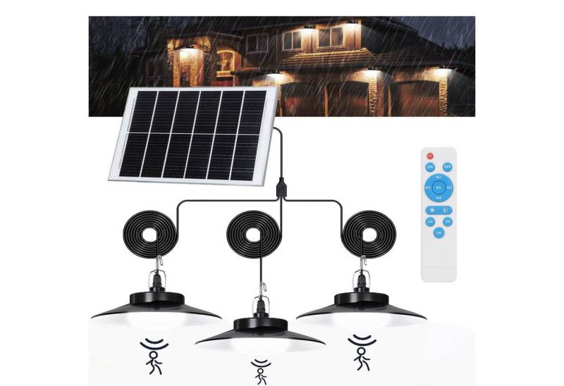 MUPOO LED Solarleuchte Solar-Pendelleuchte mit 5 Modi, Fernbedienung, 5M Verlängerungskabel, 3 Kopf, 1/2/3/4 Kopf, Solar-Außenlicht Geteiltes Design von MUPOO