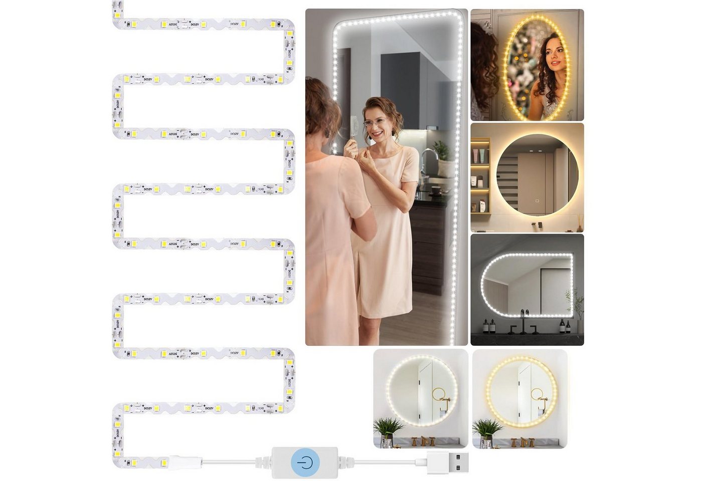 MUPOO LED Spiegelleuchte LED Kosmetikspiegel LED-Lichtleiste USB Dimmbar & Speicherfunktion, 1M-Weiß, Kosmetikspiegel Hollywood LED-Lichtspiegel DIY Biegbar LED-Streifens MUPOO LED Spiegelleuchte LED Kosmetikspiegel LED-Lichtleiste USB Dimmbar & Speicherfunktion, 1M-Weiß, Kosmetikspiegel Hollywood LED-Lichtspiegel DIY Biegbar LED-Streifens von MUPOO