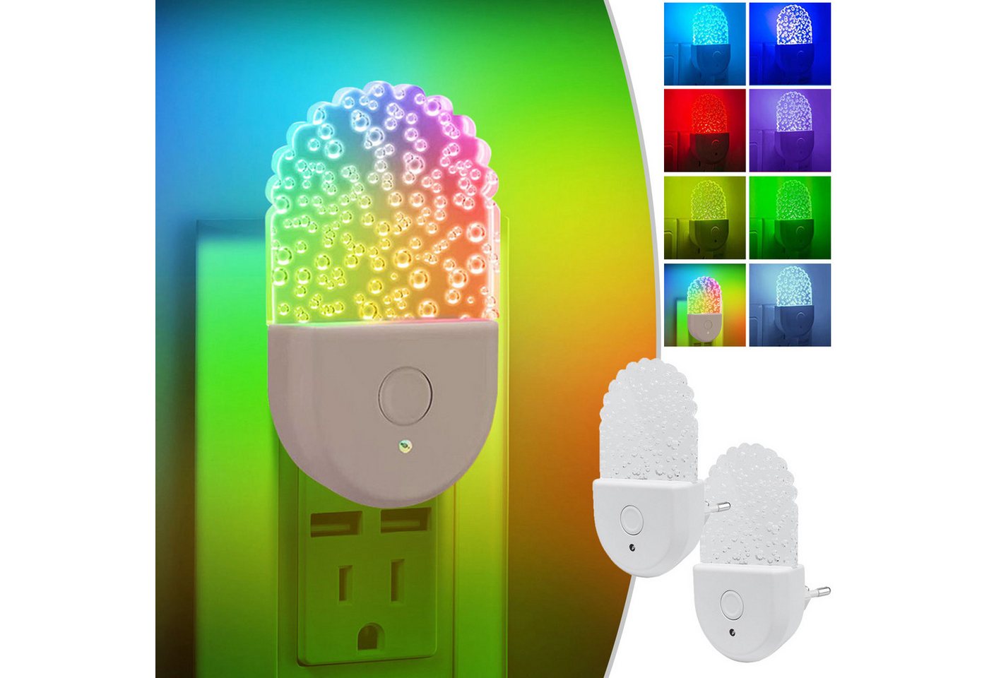 MUPOO LED Steckdosenleuchte RGB Plug in Nachtlicht Steckdosenlicht Dämmerungssensor für Kinder, LED fest integriert, RGB Night Light Dusk to Dawn Sensor von MUPOO