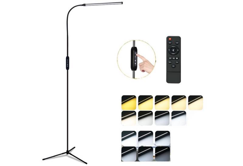 MUPOO LED Stehlampe 12W LED Leselampe Dimmbar LED Standleuchten mit Fernbedienung, 182cm Höhe Schwarz, LED fest integriert, 360° Schwanenhals Stehlampe von MUPOO
