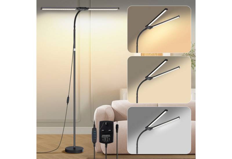 MUPOO LED Stehlampe Doppelkopf LED Stehleuchte,Moderne LED Leselampe, 10 Stufen Helligkeit, Einstellbar & 3 Farbtemperaturen,für Wohnzimmer Büro Crafting von MUPOO