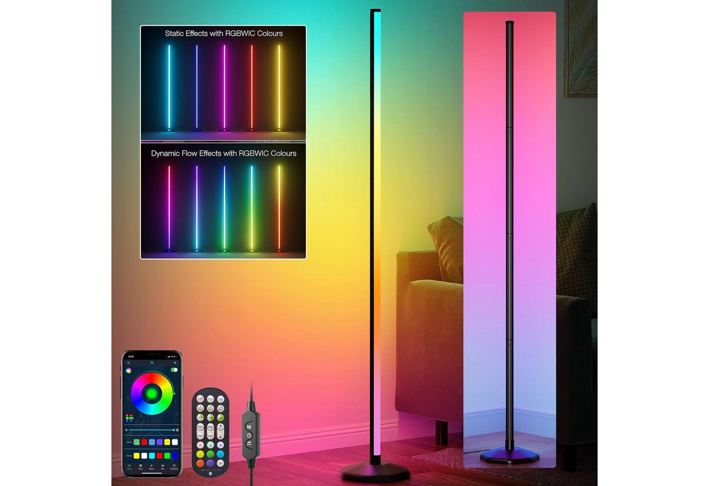 MUPOO LED Stehlampe LED Stehleuchte,RGB LED Eckleuchte mit Musiksynchronisation & Timer, mit Fernbedienung und APP, 16 Millionen Farben,für Spielzimmer von MUPOO
