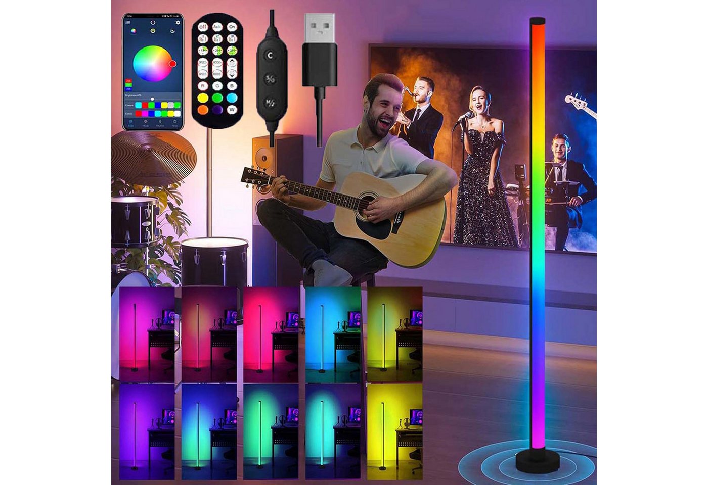 MUPOO LED Stehlampe RGB LED Stehlampen USB 20W Standleuchte, Musik-Sync & Dimmbar, mit Fernbedienung, LED fest integriert, Ecklampe Ambientelicht 3 Abschnitte Spleißen MUPOO LED Stehlampe RGB LED Stehlampen USB 20W Standleuchte, Musik-Sync & Dimmbar, mit Fernbedienung, LED fest integriert, Ecklampe Ambientelicht 3 Abschnitte Spleißen von MUPOO