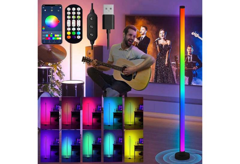 MUPOO LED Stehlampe RGB LED Stehlampen USB 20W Standleuchte, Musik-Sync & Dimmbar, mit Fernbedienung, LED fest integriert, Ecklampe Ambientelicht 3 Abschnitte Spleißen von MUPOO