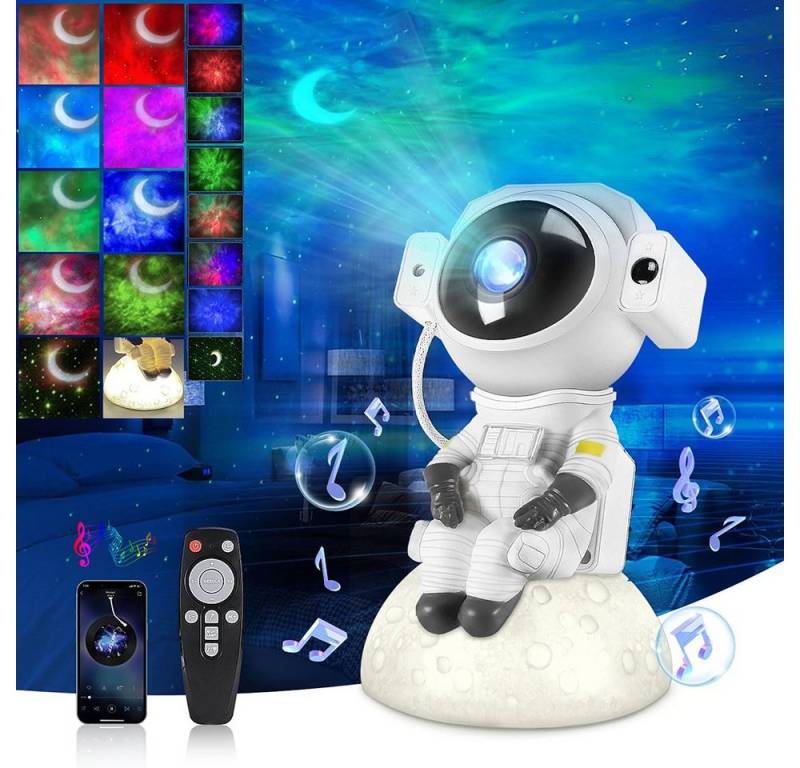 MUPOO LED-Sternenhimmel LED-Projektionslicht Astronaut Sternenhimmel Projektor Nachttischlampe, Bluetooth, Fernbedienung, Aurora Lichtprojektor Lampe, Timer, 360° von MUPOO