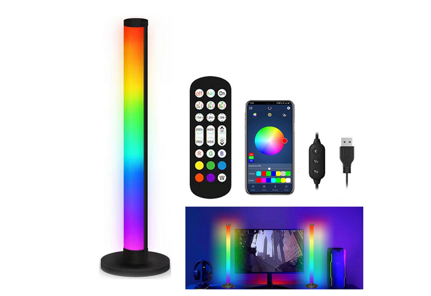 MUPOO LED-Streifen LED Lichtleiste 42cm RGB Smart LED Lightbar Sync mit Musik LED Stripe, LED Lichtstreifen für TV Hintergrundbeleuchtung von MUPOO