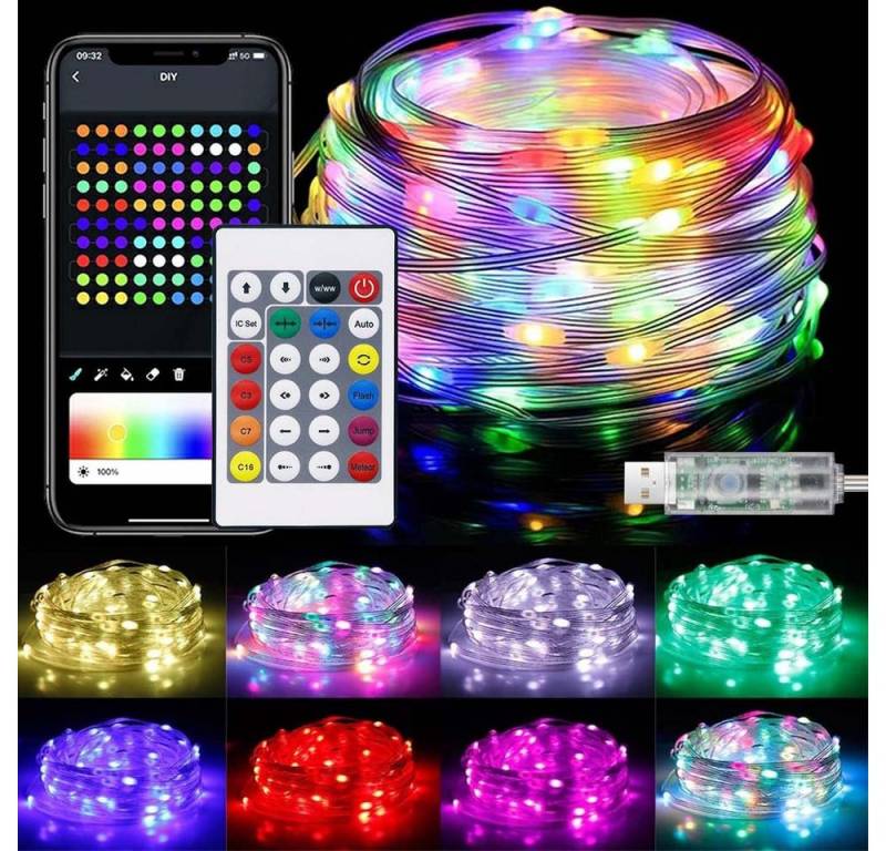 MUPOO LED-Streifen LED Stripe LED Nachtlicht RGB 100/200LED Bluetooth LED Lichterketten, Lichtervorhang 10/20M Wasser Dekolicht LED Fest Integriert Baummantel von MUPOO