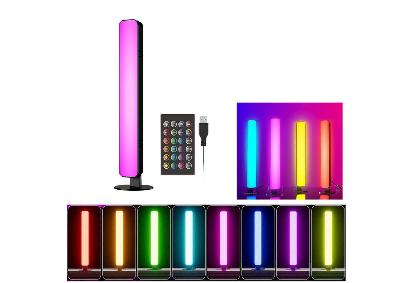 MUPOO LED-Streifen RGB LED-Lichtleiste 1/2er,LED Stripe Dimmbare LED Lightbar, 16 Farben 24 Schlüssel mit Musik synch,Fernbedienung,Gaming Deko von MUPOO