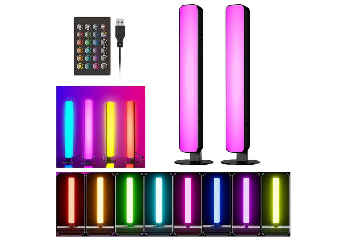 MUPOO LED-Streifen RGB LED-Lichtleiste 1/2er,LED Stripe Dimmbare LED Lightbar, 16 Farben 24 Schlüssel mit Musik synch,Fernbedienung,Gaming Deko von MUPOO