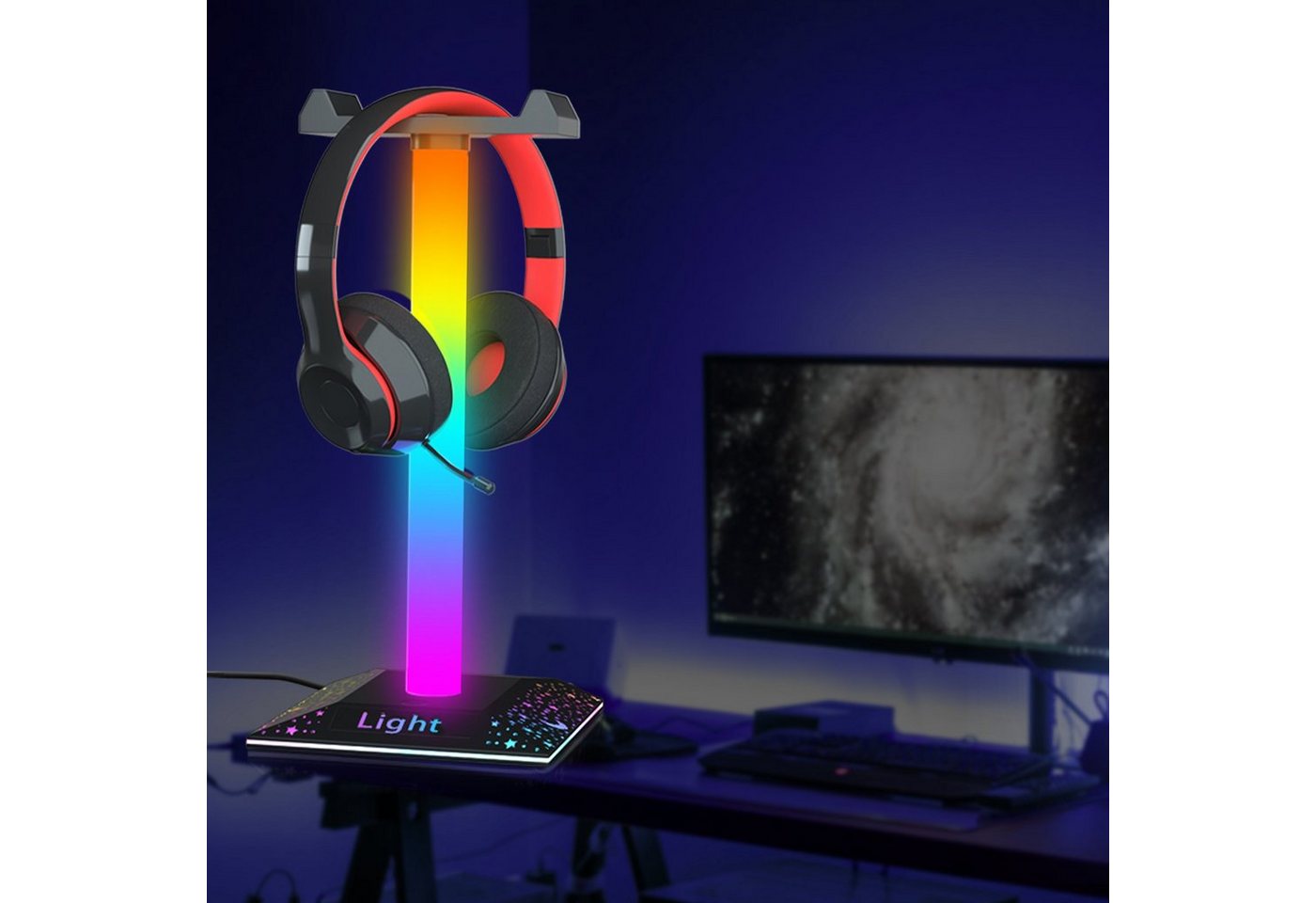MUPOO LED-Streifen RGB LED Stripe LED Lightbar 1er Kopfhörerständer USB LED Lightbar, Touch-Dimmen Gaming Ambient Lampe,LED Play Light Bar für TV,PC,Gaming von MUPOO