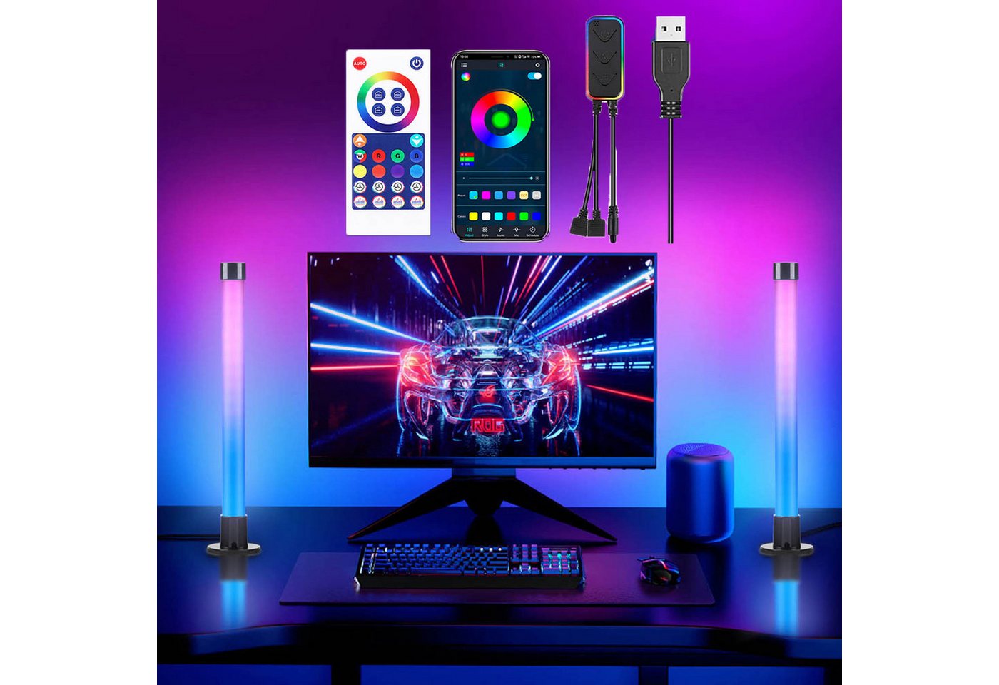 MUPOO LED-Streifen Smart LED Lightbar 2er Pack, Sync mit Musik und APP Steuerung, RGB Gaming Ambient Lampe,LED Play Light Bar für TV, PC, Gaming von MUPOO