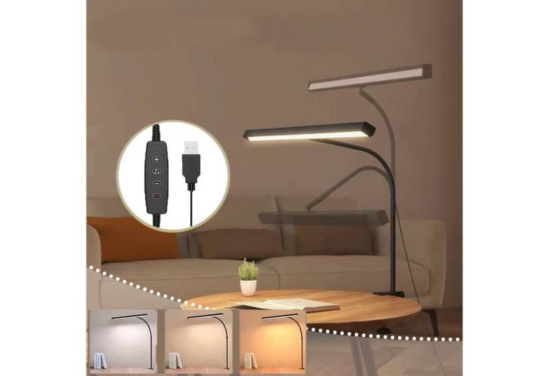 MUPOO LED Tischleuchte Schreibtischlampe USB 40cm Ultrabreite Klemmtischleuchte, Dimmbar,USB, LED fest integriert, Schwarz Schwanenhals von MUPOO