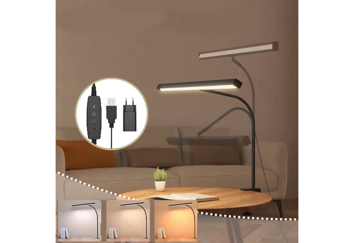 MUPOO LED Tischleuchte Schreibtischlampe USB 40cm Ultrabreite Klemmtischleuchte, Dimmbar,USB mit Adapter, LED fest integriert, Schwarz Schwanenhals MUPOO LED Tischleuchte Schreibtischlampe USB 40cm Ultrabreite Klemmtischleuchte, Dimmbar,USB mit Adapter, LED fest integriert, Schwarz Schwanenhals von MUPOO