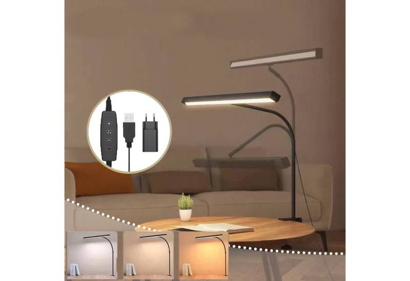MUPOO LED Tischleuchte Schreibtischlampe USB 40cm Ultrabreite Klemmtischleuchte, Dimmbar,USB mit Adapter, LED fest integriert, Schwarz Schwanenhals von MUPOO