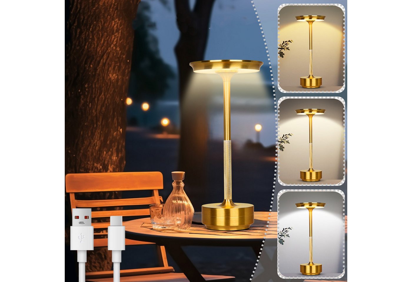 MUPOO LED Tischleuchte Tischlampe Akku Touch Dimmbar mit USB-C,3 Farbtem, Gold, UFO Nachtlicht IP54 Indoor,Outdoor Camping,Memory-Funktion MUPOO LED Tischleuchte Tischlampe Akku Touch Dimmbar mit USB-C,3 Farbtem, Gold, UFO Nachtlicht IP54 Indoor,Outdoor Camping,Memory-Funktion von MUPOO