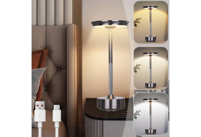MUPOO LED Tischleuchte Tischlampe Akku Touch Dimmbar mit USB-C,3 Farbtem, Pistolengrau, UFO Nachtlicht IP54 Indoor,Outdoor Camping,Memory-Funktion von MUPOO