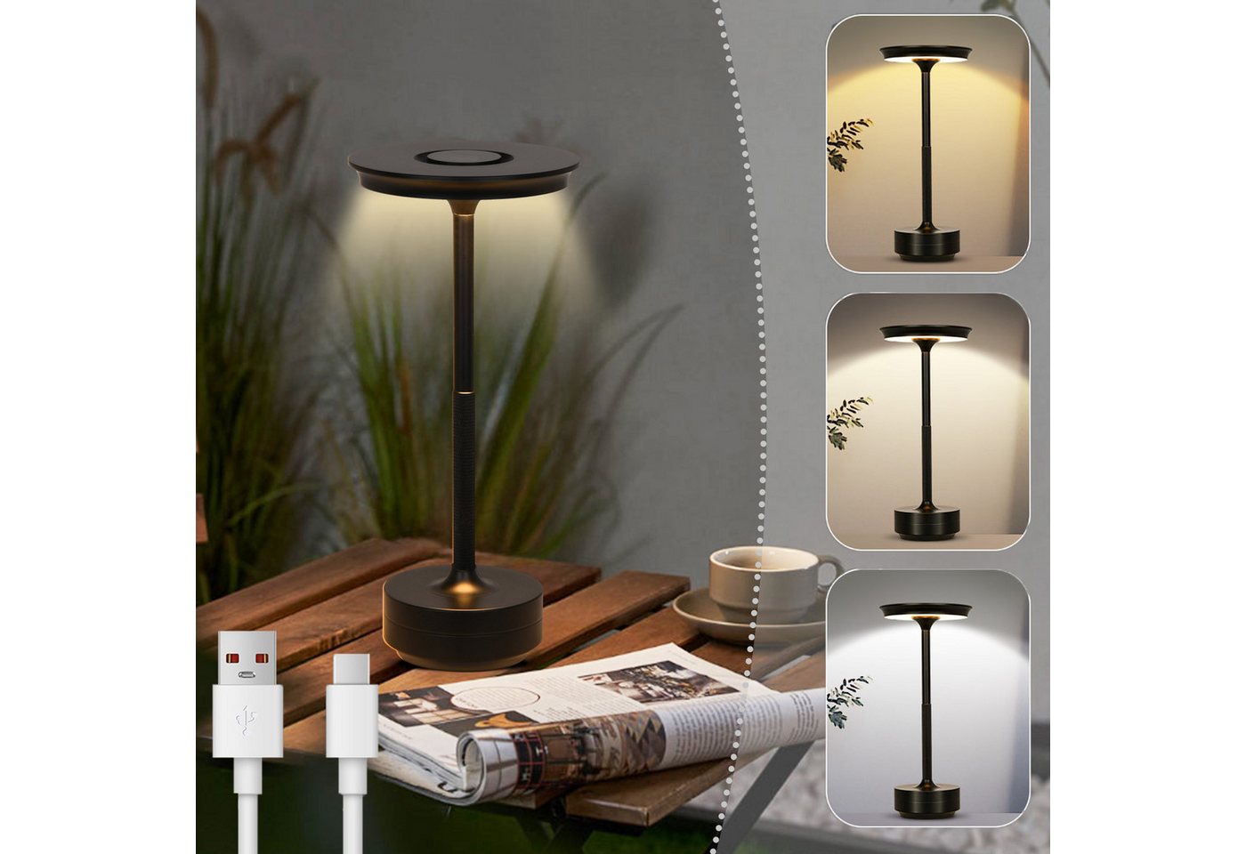 MUPOO LED Tischleuchte Tischlampe Akku Touch Dimmbar mit USB-C,3 Farbtem, Schwarz, UFO Nachtlicht IP54 Indoor,Outdoor Camping,Memory-Funktion MUPOO LED Tischleuchte Tischlampe Akku Touch Dimmbar mit USB-C,3 Farbtem, Schwarz, UFO Nachtlicht IP54 Indoor,Outdoor Camping,Memory-Funktion von MUPOO