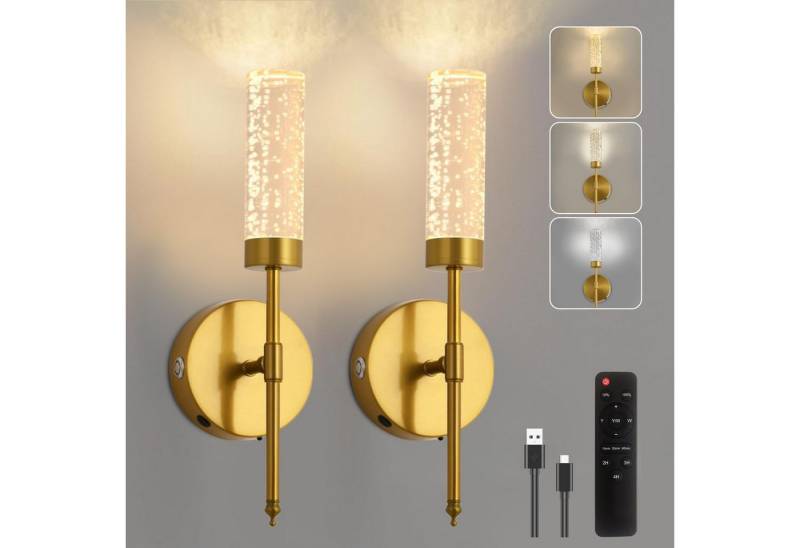 MUPOO LED Wandleuchte Kabellose Akku Wandleuchte mit Fernbedienung, 3 Farbtemperaturen, Timer, Dimmbar - ideal für Schlafzimmer, Flur & mehr - Gold​ von MUPOO