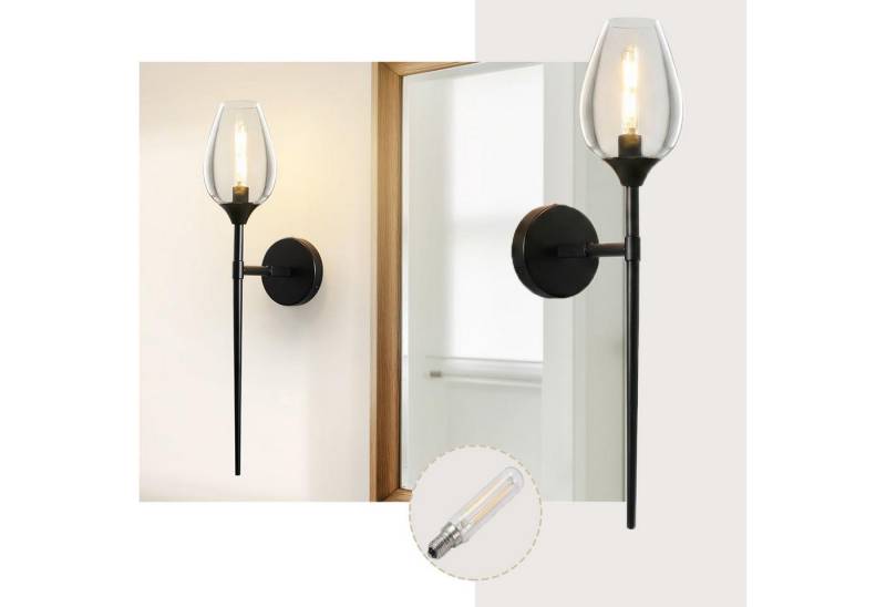 MUPOO LED Wandleuchte Moderne Wandlampe aus Metall/Glas in Schwarz Weinglas, E14 MUPOO LED Wandleuchte Moderne Wandlampe aus Metall/Glas in Schwarz Weinglas, E14 von MUPOO