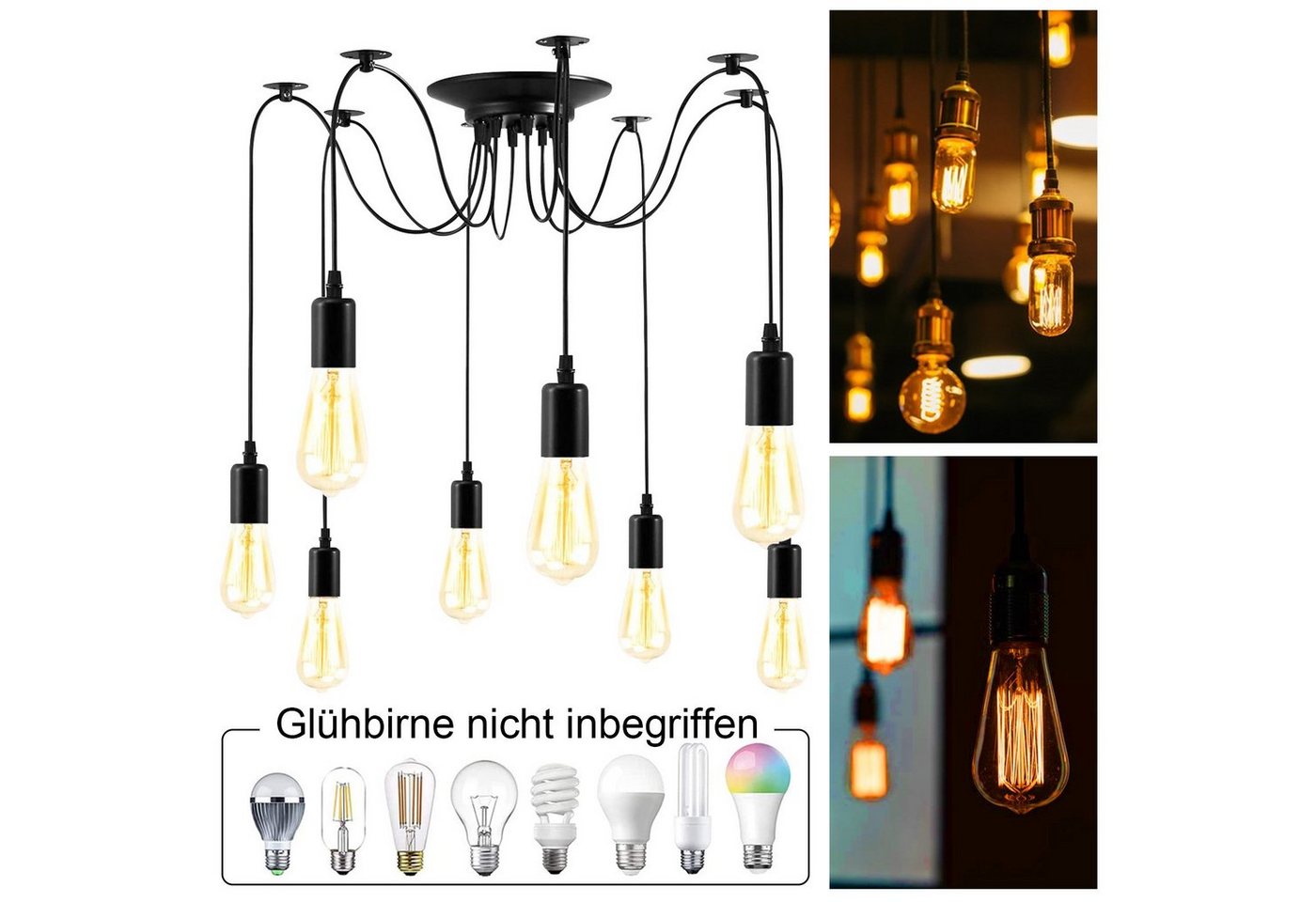 MUPOO Pendelleuchte Kronleuchter Spinne, Industrie Pendelleuchte, Retro Lampe Hängend, 8 Kopf, für Salon, Küche, Esszimmer, Studie, Schlafzimmer MUPOO Pendelleuchte Kronleuchter Spinne, Industrie Pendelleuchte, Retro Lampe Hängend, 8 Kopf, für Salon, Küche, Esszimmer, Studie, Schlafzimmer von MUPOO