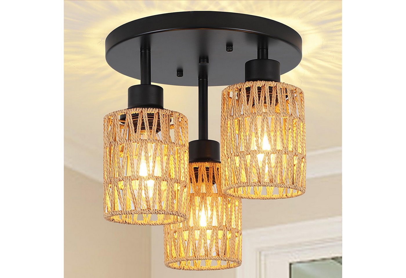 MUPOO Pendelleuchte LED Deckenleuchte,Boho Pendelleuchte,Rattan Deckenleuchte, LED fest integriert, für Schlafzimmer Flur Korridor MUPOO Pendelleuchte LED Deckenleuchte,Boho Pendelleuchte,Rattan Deckenleuchte, LED fest integriert, für Schlafzimmer Flur Korridor von MUPOO