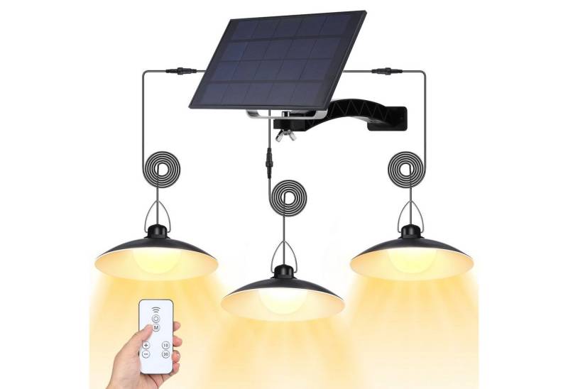 MUPOO Pendelleuchte Solar Hängelampen für Außen,Solar Pendelleuchte mit Fernbedienung, 3 Kopf Solar Pendelleuchte mit Fernbedienung, IP65 Wasserdicht Solar Hängeleuchte Outdoor Dimmbar Timer von MUPOO