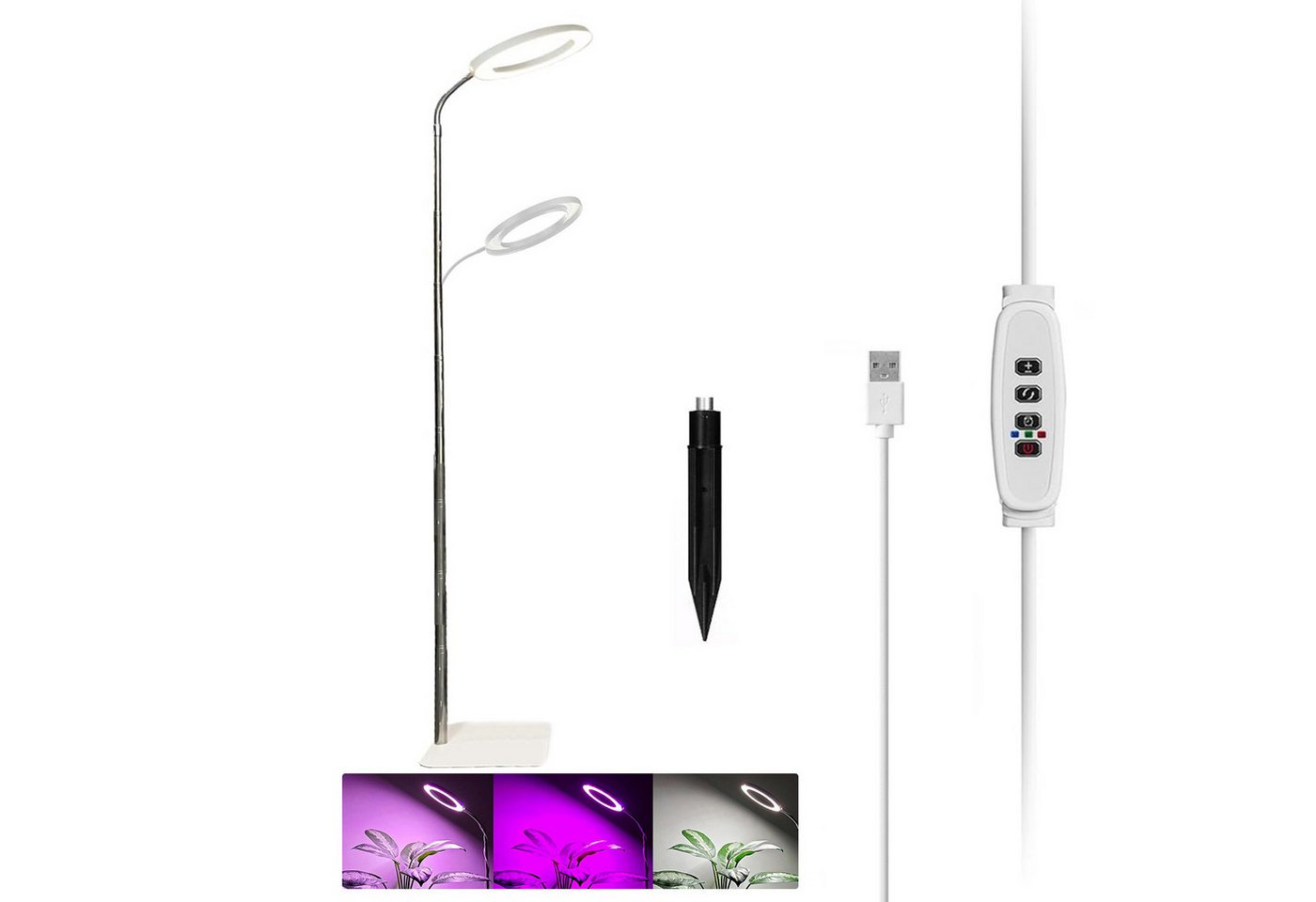 MUPOO Pflanzenlampe 72s LED Bodenpflanzenlicht Vollspektrum Pflanzenlicht,3/9/12H Timer, USB, LED fest integriert, 10 Dimmbare Helligkeit, 25-155cm Höhenverstellbar,Stand-& Erdsteckbar von MUPOO