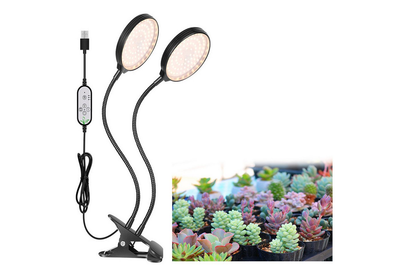 MUPOO Pflanzenlampe Pflanzenlampe LED, Dimmbar Pflanzenlicht Vollspektrum Mit Timer, 1 Clip mit 2 Lampenkopf, LED fest integriert, 1/2/3/4 Lampenköpfe,Dimmbar,IP65 Wasserdicht,Vollspektrum,USB,Timer von MUPOO