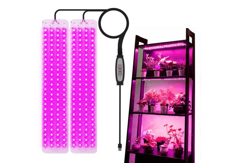 MUPOO Pflanzenlampe Vollspektrum/Sonnenlicht/Pink-Violette LED-Wachstumslicht, USB, Timer, Pink-violette Modell, 2 Panel, LED fest integriert, Dünnes Pflanzenlampe, 96LEDs Dimmbare von MUPOO