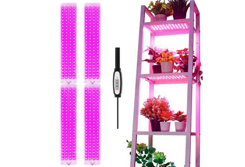MUPOO Pflanzenlampe Vollspektrum/Sonnenlicht/Pink-Violette LED-Wachstumslicht, USB, Timer, Pink-violette Modell, 4 Panel, LED fest integriert, Dünnes Pflanzenlampe, 96LEDs Dimmbare von MUPOO
