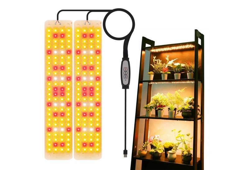 MUPOO Pflanzenlampe Vollspektrum/Sonnenlicht/Pink-Violette LED-Wachstumslicht, USB, Timer, Sonnenlichtmodell, 2 Panel, LED fest integriert, Dünnes Pflanzenlampe, 96LEDs Dimmbare von MUPOO