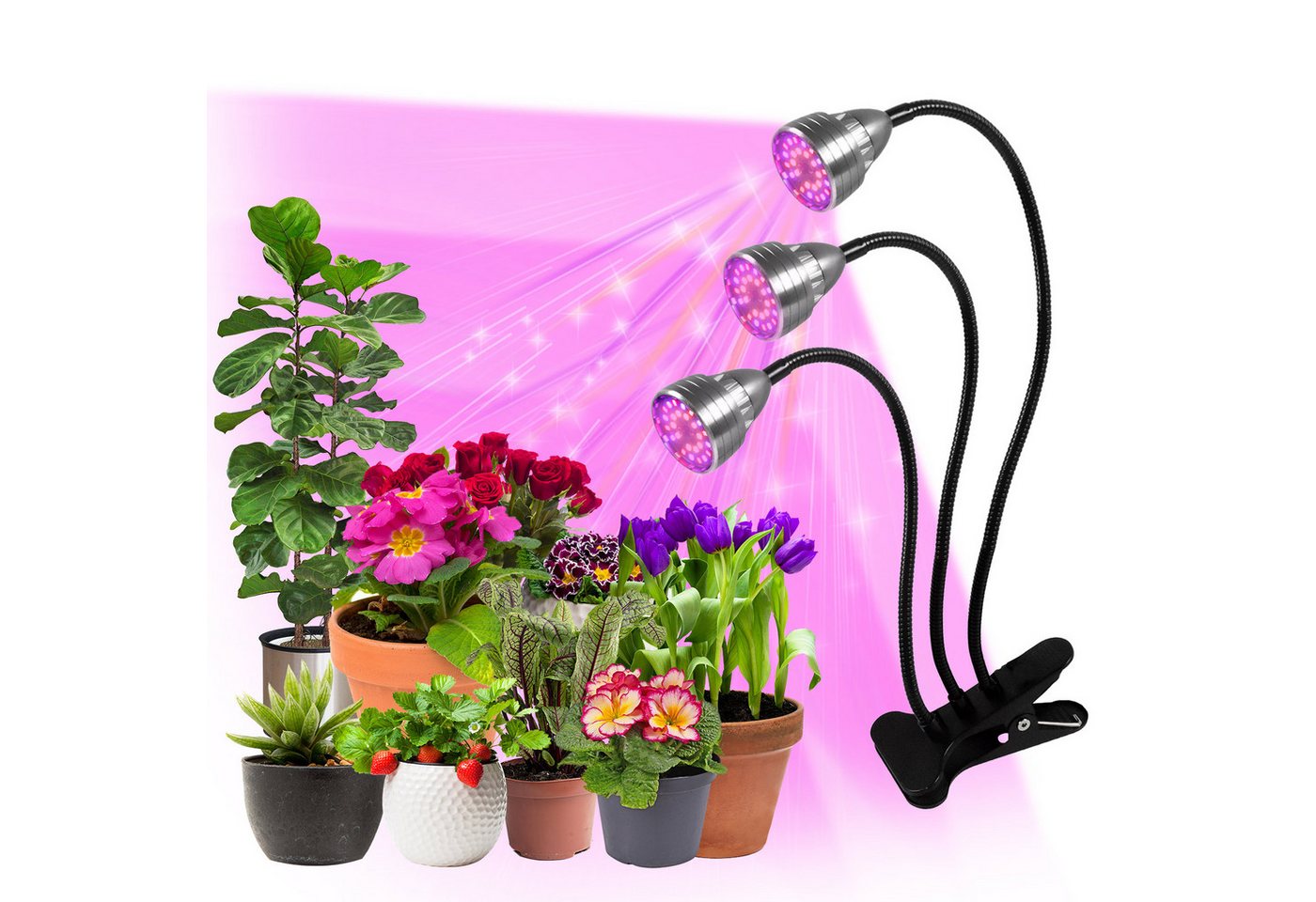 MUPOO Pflanzenlampe Vollspektrum Wachstumslampen Auto Timer,USB Grow Lamp,Clip on, 3 Köpfe, 5 Stufen Dimmbar für Zimmerpflanzen,Sonnenlicht von MUPOO