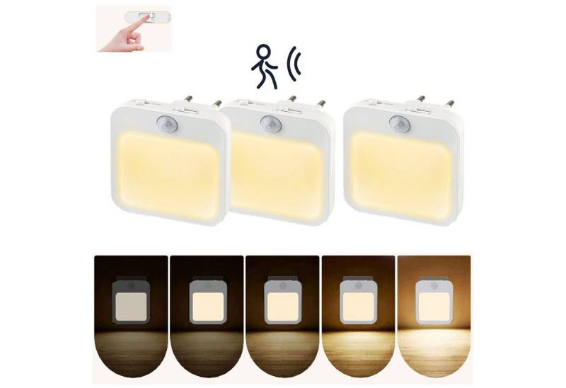 MUPOO Steckdosenleuchte Dimmbar LED Nachtlicht mit Bewegungsmelder, Plug-in, 3 Stück, LED fest integriert, für kinder, Auto Dusk to Dawn Sensor, 3 Modi( Auto/Aus/Ein) von MUPOO