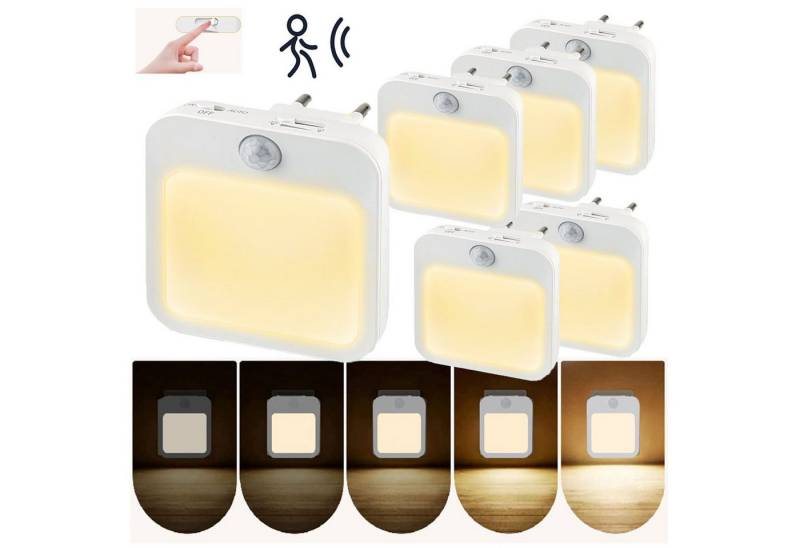 MUPOO Steckdosenleuchte Dimmbar LED Nachtlicht mit Bewegungsmelder, Plug-in, 6 Stück, LED fest integriert, für kinder, Auto Dusk to Dawn Sensor, 3 Modi( Auto/Aus/Ein) von MUPOO