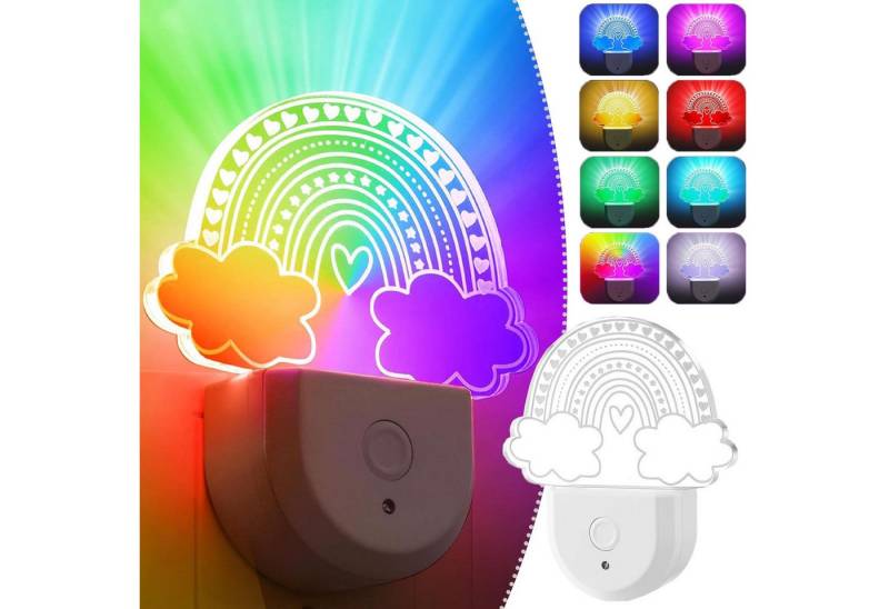 MUPOO Steckdosenleuchte Dynamisches RGB Regenbogen, Dinosaurier, Schmetterling Nachtlicht, Regenbogen, LED fest integriert, Nachtlicht mit Dämmerungssensor, Badezimmer-/Kinderzimmer-Deko von MUPOO