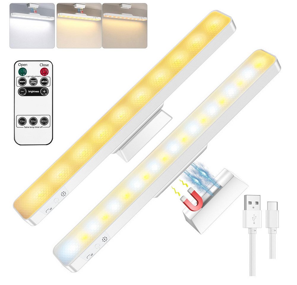 MUPOO Unterschrankleuchte 5 W Lichtleiste Wiederaufladbare Magnetische, USB, 3-Farbige, 2 Stück, Touch- und Fernbedienung Steuerung von MUPOO