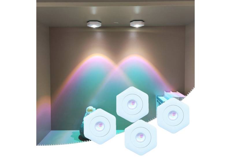MUPOO Unterschrankleuchte LED-Spots Batteriebetrieben 1/2/4er-Pack, Kabellose Schrankbeleuchtung, Regenbogen, LED fest integriert, 6 Farben Dimmbar & Selbstklebend für Küche, Flur, Vitrine von MUPOO