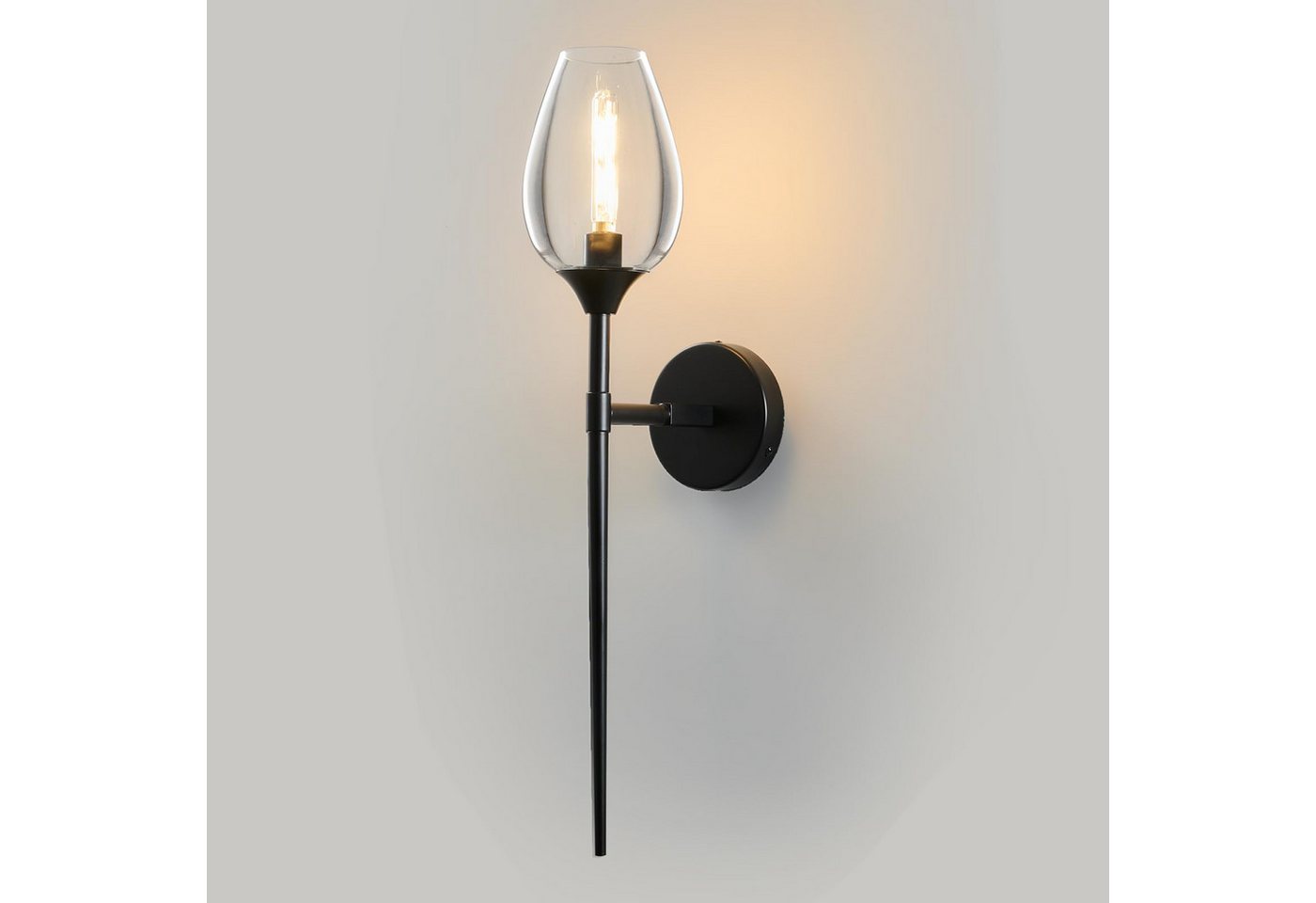 MUPOO Wandleuchte Schwarze Wandlampe aus Glas mit Lampenschirm in Weinglasform, LED wechselbar, mit E14-Glühbirne,für Schlafzimmer und Wohnzimmer MUPOO Wandleuchte Schwarze Wandlampe aus Glas mit Lampenschirm in Weinglasform, LED wechselbar, mit E14-Glühbirne,für Schlafzimmer und Wohnzimmer von MUPOO