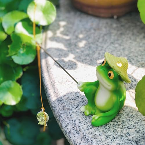 MURISE Garten Deko Frosch Figuren, Gartenfiguren Draußen, Frosch Für Mini Teich Deko, Harz Frosch Statue für Miniteich Terrassenteich Zinkwannen Solarbrunnen Garten Balkon Bauernhof von MURISE