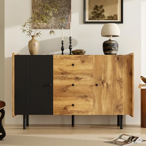120 cm Schwarzer und Holzfarbener Sideboard - Moderner Stil, Zwei Türen und DREI Schubladen 120 cm Schwarzer und Holzfarbener Sideboard - Moderner Stil, Zwei Türen und DREI Schubladen von MURUL