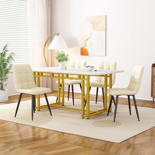 120x70cm Leichter Luxus Esstisch,(1-St), Gestell aus Metall Rechteckiger Esstisch aus Moderner Küchentisch mit Metallbeinen für Esszimmer Wohnzimmer,Golden Tischbeine von MURUL