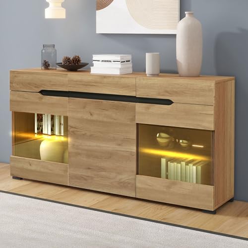 LED Sideboard Schrank Modern Wohnzimmer Anrichte Möbel 3 Moderne Kommode mit viel Stauraum für Ihren Wohnbereich,Türen 3 Schubladen von MURUL