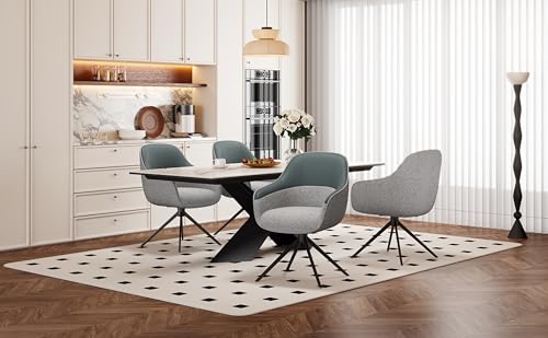 MURUL 6 Drehbare Essstühle mit Kunstleder-Stoff-Kombination, hoch gepolstert, mit höhenverstellbaren Füßen, beige, perfekt für Küche und Esszimmer von MURUL
