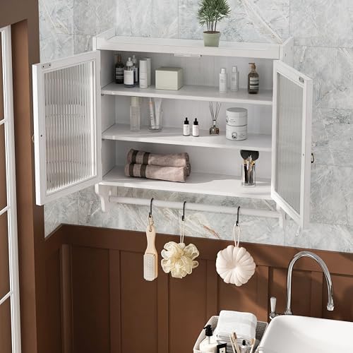 MURUL 60 cm breiter Vintage-Wandschrank mit Glastüren und DREI Ablageebenen sowie Handtuchhalter, für Badezimmer, Küche und Esszimmer MURUL 60 cm breiter Vintage-Wandschrank mit Glastüren und DREI Ablageebenen sowie Handtuchhalter, für Badezimmer, Küche und Esszimmer von MURUL