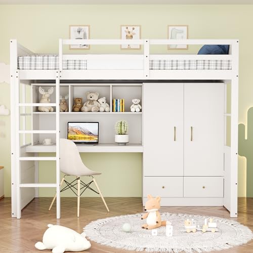 MURUL Hochbett 90 x 200 cm Mit Leiter Schreibtisch Stauraum Kleiderschrank Schubladen Kinderbett Jugendbett Einzelbett Weiß MURUL Hochbett 90 x 200 cm Mit Leiter Schreibtisch Stauraum Kleiderschrank Schubladen Kinderbett Jugendbett Einzelbett Weiß von MURUL